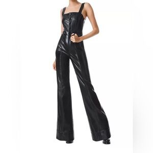Alice + Olivia Linette Vegan Leather Wide-Leg Jumpsuit Black Size 8